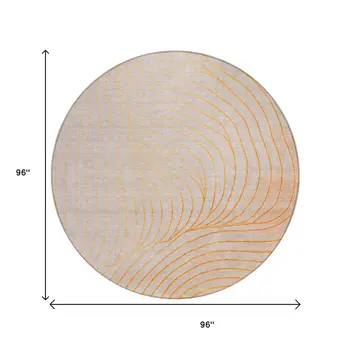 8' Orange And Silver Round Abstract Washable Indoor Outdoor Area Rug