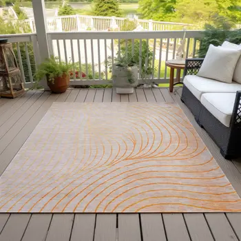 8' X 10' Orange And Silver Abstract Washable Indoor Outdoor Area Rug