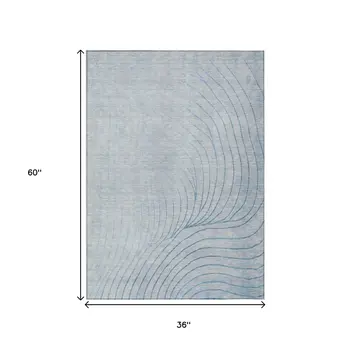 3' X 5' Sky Blue And Silver Abstract Washable Indoor Outdoor Area Rug