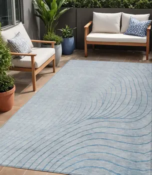 5' X 8' Sky Blue And Silver Abstract Washable Indoor Outdoor Area Rug