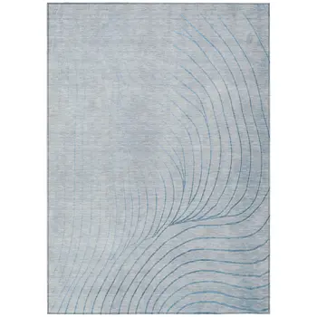 5' X 8' Sky Blue And Silver Abstract Washable Indoor Outdoor Area Rug