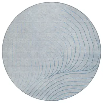 8' Sky Blue And Silver Round Abstract Washable Indoor Outdoor Area Rug