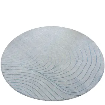 8' Sky Blue And Silver Round Abstract Washable Indoor Outdoor Area Rug