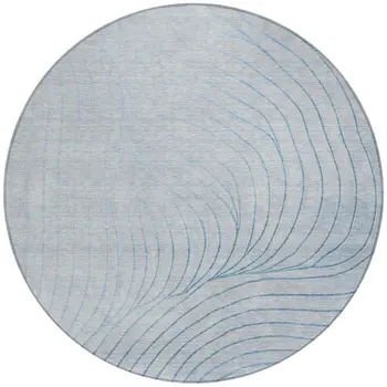 8' Sky Blue And Silver Round Abstract Washable Indoor Outdoor Area Rug