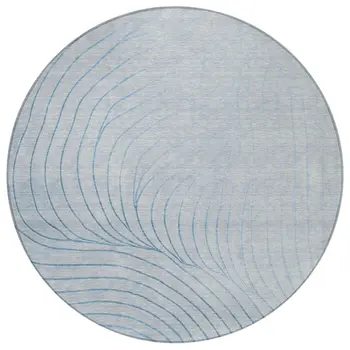 8' Sky Blue And Silver Round Abstract Washable Indoor Outdoor Area Rug
