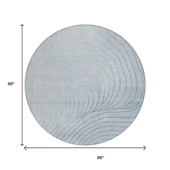 8' Sky Blue And Silver Round Abstract Washable Indoor Outdoor Area Rug