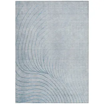 8' X 10' Sky Blue And Silver Abstract Washable Indoor Outdoor Area Rug