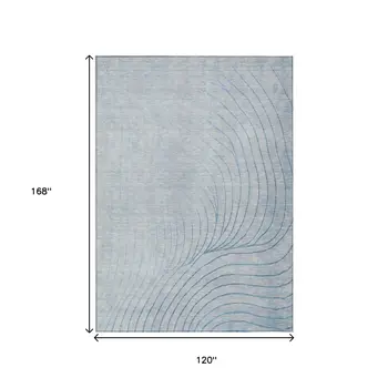 10' X 14' Sky Blue And Silver Abstract Washable Indoor Outdoor Area Rug