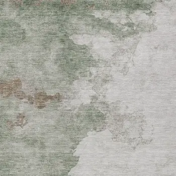 3' X 5' Artichoke Green And Linen Abstract Washable Indoor Outdoor Area Rug