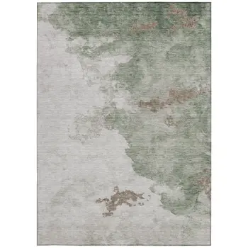 10' X 14' Artichoke Green And Linen Abstract Washable Indoor Outdoor Area Rug