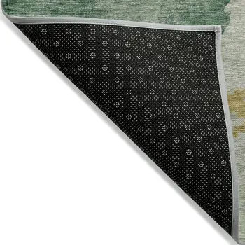 3' X 5' Emerald And Gold Abstract Washable Indoor Outdoor Area Rug