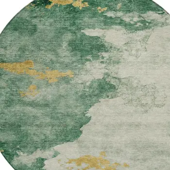 8' Emerald And Gold Round Abstract Washable Indoor Outdoor Area Rug