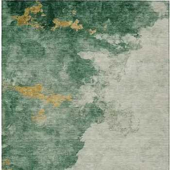 8' X 10' Emerald And Gold Abstract Washable Indoor Outdoor Area Rug