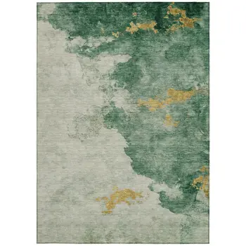 10' X 14' Emerald And Gold Abstract Washable Indoor Outdoor Area Rug