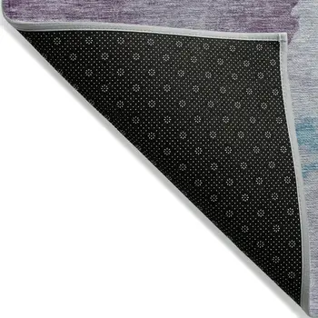 3' X 5' Lavender And Teal Blue Abstract Washable Indoor Outdoor Area Rug