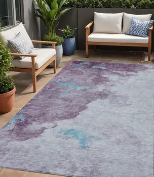 5' X 8' Lavender And Teal Blue Abstract Washable Indoor Outdoor Area Rug