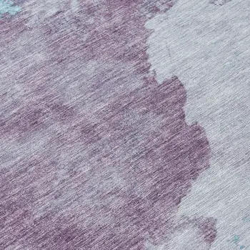 8' Lavender And Teal Blue Round Abstract Washable Indoor Outdoor Area Rug