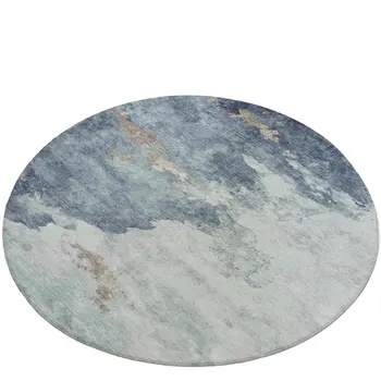 8' Pale Aqua And Taupe Round Abstract Washable Indoor Outdoor Area Rug