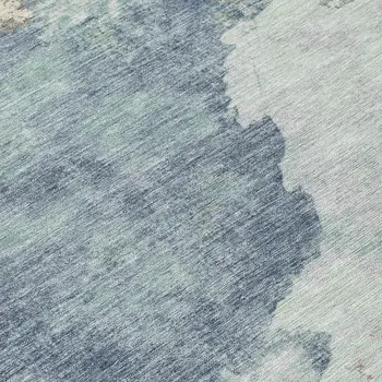 8' Pale Aqua And Taupe Round Abstract Washable Indoor Outdoor Area Rug