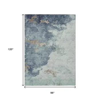 8' X 10' Pale Aqua And Taupe Abstract Washable Indoor Outdoor Area Rug