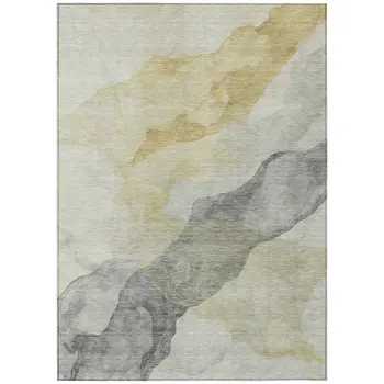 5' X 8' Beige And Gold Abstract Washable Indoor Outdoor Area Rug