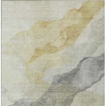 8' X 10' Beige And Gold Abstract Washable Indoor Outdoor Area Rug