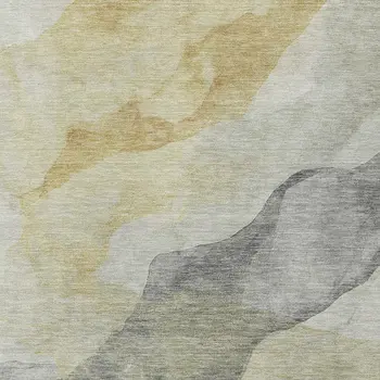 9' X 12' Beige And Gold Abstract Washable Indoor Outdoor Area Rug