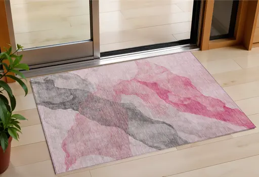 3' X 5' Blush And Gray Abstract Washable Indoor Outdoor Area Rug