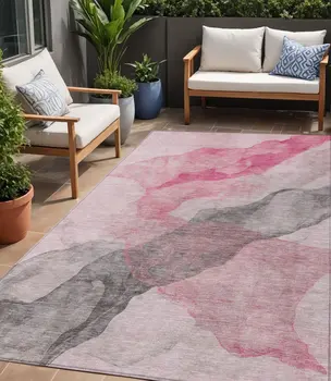 5' X 8' Blush And Gray Abstract Washable Indoor Outdoor Area Rug