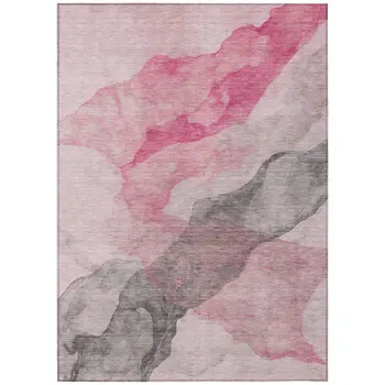 8' X 10' Blush And Gray Abstract Washable Indoor Outdoor Area Rug