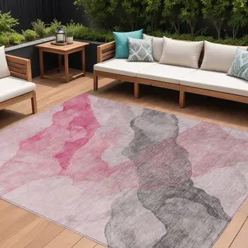 10' X 14' Blush And Gray Abstract Washable Indoor Outdoor Area Rug