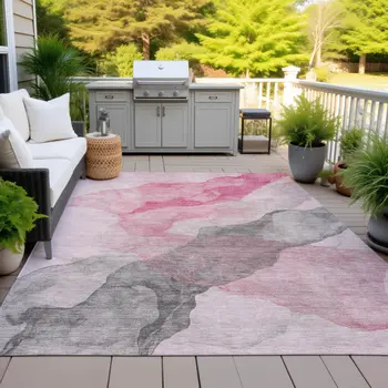 10' X 14' Blush And Gray Abstract Washable Indoor Outdoor Area Rug