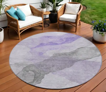 8' Lavender And Gray Round Abstract Washable Indoor Outdoor Area Rug