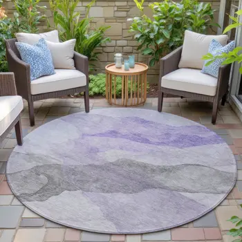 8' Lavender And Gray Round Abstract Washable Indoor Outdoor Area Rug