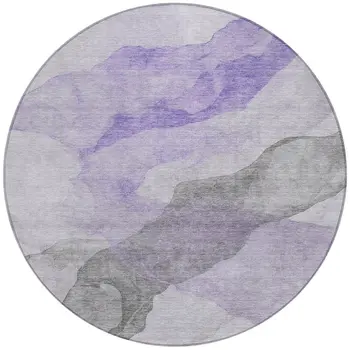 8' Lavender And Gray Round Abstract Washable Indoor Outdoor Area Rug