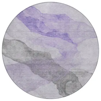 8' Lavender And Gray Round Abstract Washable Indoor Outdoor Area Rug