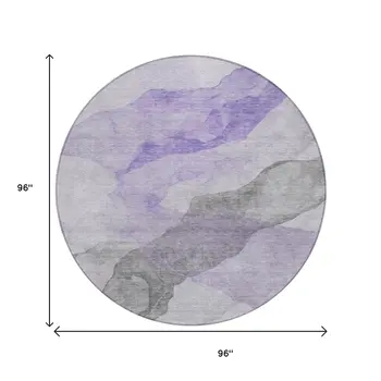 8' Lavender And Gray Round Abstract Washable Indoor Outdoor Area Rug