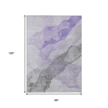 8' X 10' Lavender And Gray Abstract Washable Indoor Outdoor Area Rug