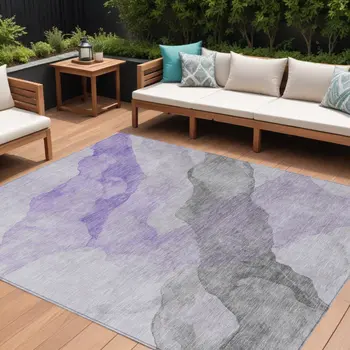 8' X 10' Lavender And Gray Abstract Washable Indoor Outdoor Area Rug