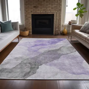 9' X 12' Lavender And Gray Abstract Washable Indoor Outdoor Area Rug