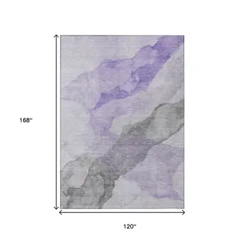 10' X 14' Lavender And Gray Abstract Washable Indoor Outdoor Area Rug