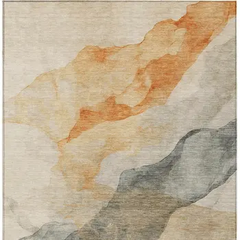 5' X 8' Orange And Gray Abstract Washable Indoor Outdoor Area Rug