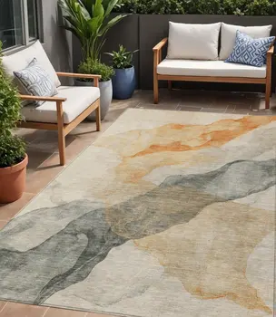 5' X 8' Orange And Gray Abstract Washable Indoor Outdoor Area Rug