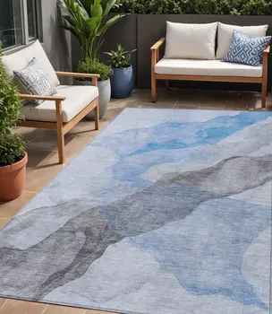 5' X 8' Sky Blue And Gray Abstract Washable Indoor Outdoor Area Rug