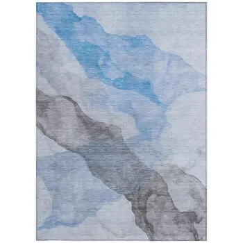 9' X 12' Sky Blue And Gray Abstract Washable Indoor Outdoor Area Rug