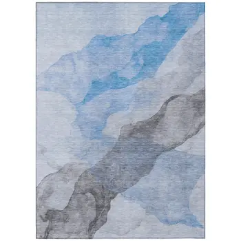 10' X 14' Sky Blue And Gray Abstract Washable Indoor Outdoor Area Rug