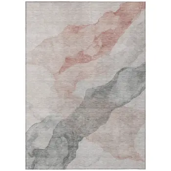 3' X 5' Salmon And Gray Abstract Washable Indoor Outdoor Area Rug