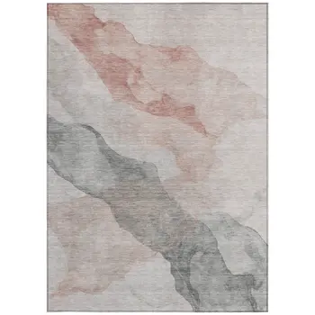 5' X 8' Salmon And Gray Abstract Washable Indoor Outdoor Area Rug