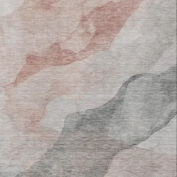 8' X 10' Salmon And Gray Abstract Washable Indoor Outdoor Area Rug