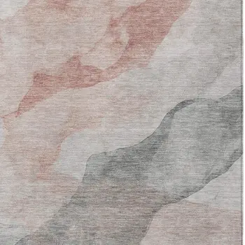 9' X 12' Salmon And Gray Abstract Washable Indoor Outdoor Area Rug